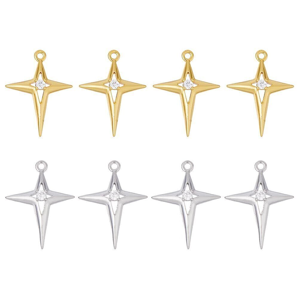 1037 8Pcs 2 Colors Star Charms 14K Gold Starburst Pendants Cubic Zirconia